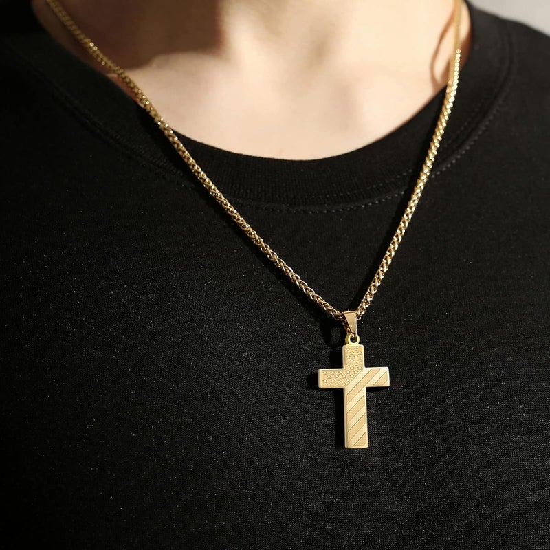 DuoDiner Valentines Day Gifts for Him -24 Inch Cross Necklace for Men Boys Kids Bible Verse American Flag Pendant Baptism Religious First Communion Jewelry Gifts - Image 3